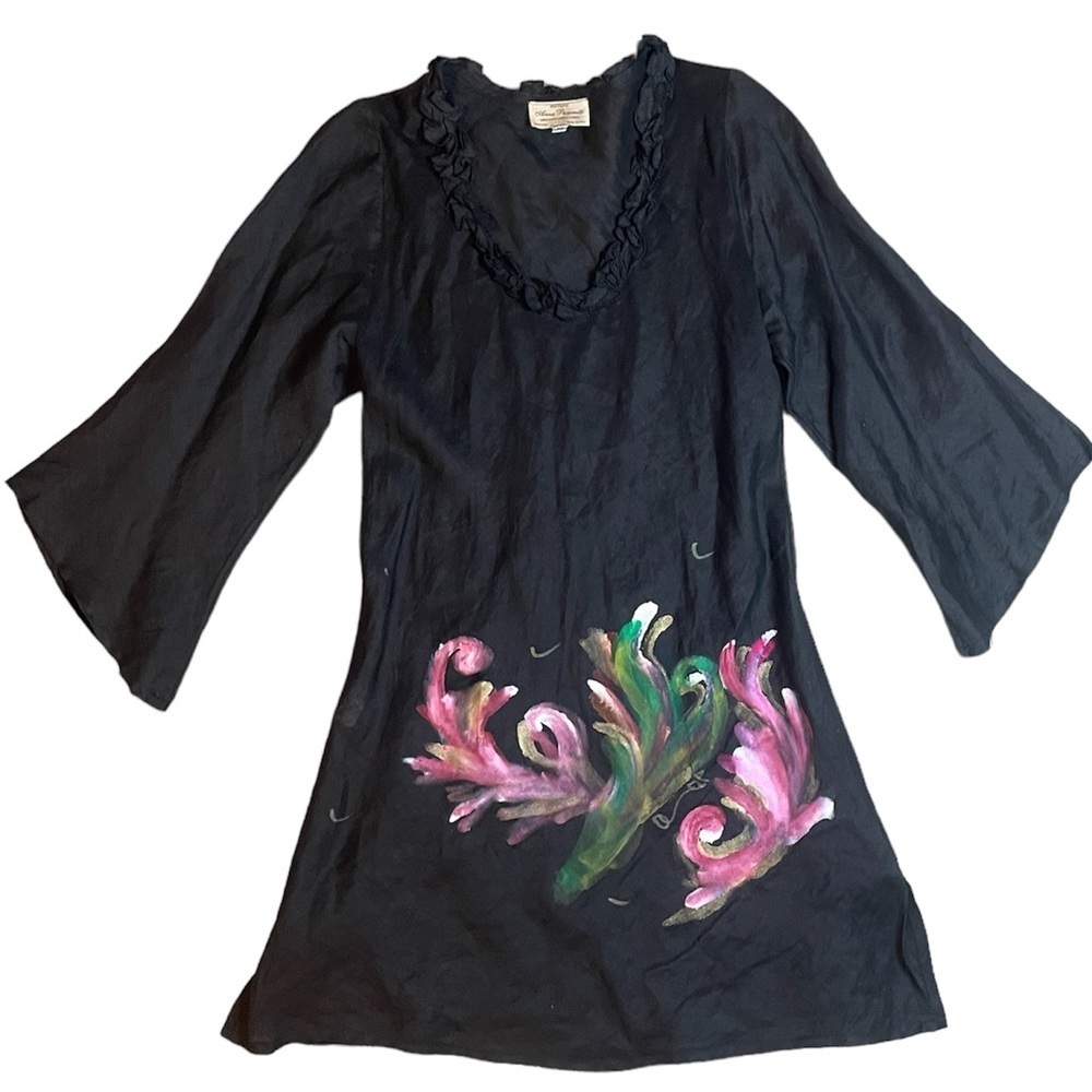 Anna Passerotti Positano Italy boutique painted black linen dress sz m medium
